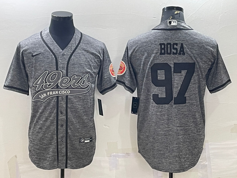 Men's San Francisco 49ers #97 Nick Bosa Grey With Patch Cool Base Stitched Baseball Jersey